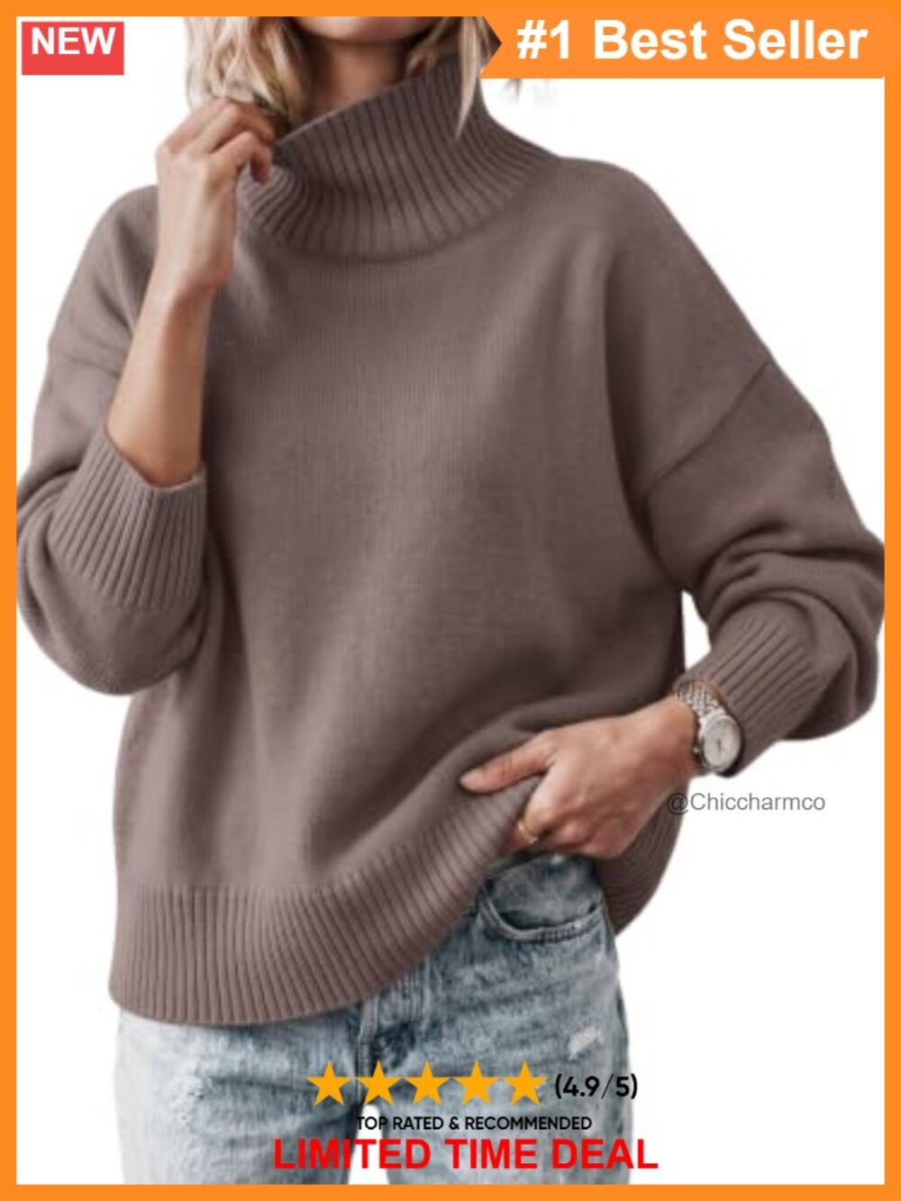Oversized Turtleneck Sweater Soft Knit Pullover
